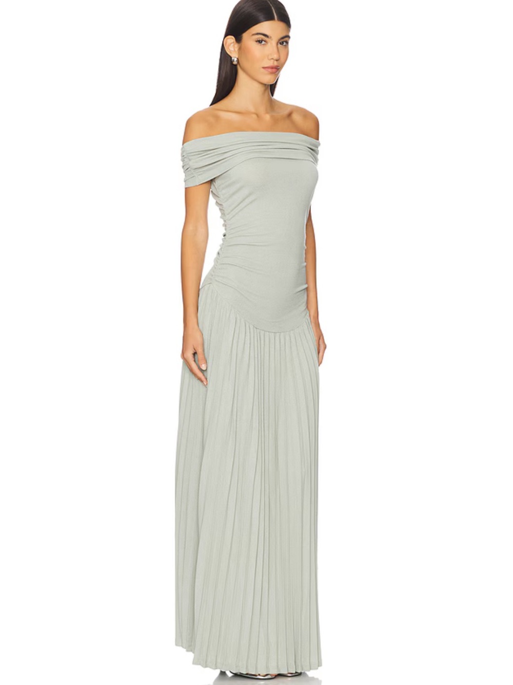 Lioness Field Of Dreams Maxi Dress Off-Shoulder Light Sage Green Dress Sz M